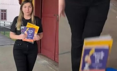 Em vídeo, prefeita de SC joga livros no lixo por ter conteúdo sexual para crianças: “porcaria”