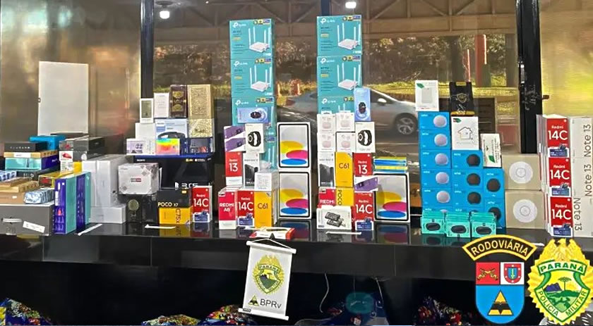 Polícia Rodoviária apreende grande carga de eletrônicos na PR-180