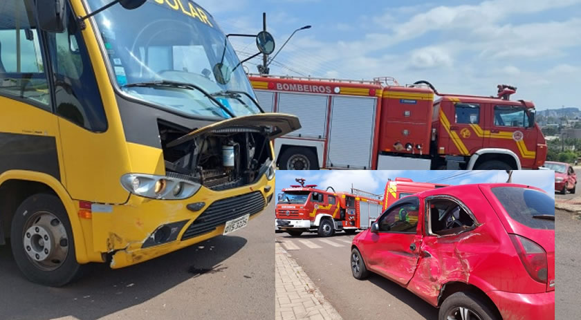 Acidente entre micro-ônibus e carro deixa duas crianças feridas