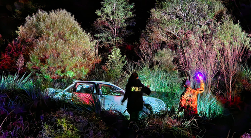 Mulher e criança ficam feridas após carro sair da pista e capotar na BR-282