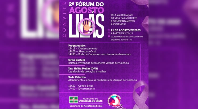 Município recebe 2º Fórum do Agosto Lilás no dia 21 de agosto