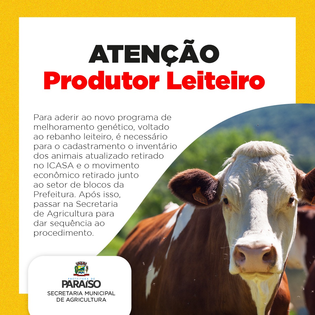 Bovinocultures Leiteiros de Paraíso podem aderir ao Novo Programa de Melhoramento Genético