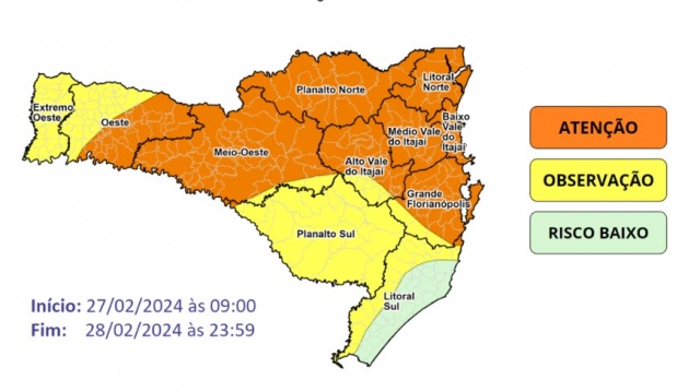 Temporais ganham força e chuva volumosa atinge SC nesta terça-feira