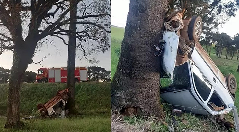 Carro capota, bate em árvore e jovem fica em estado grave