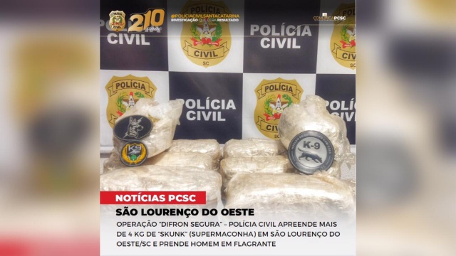 Polícia Civil apreende mais de 4kg de Skunk