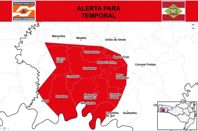 Maravilha e municípios da região estão em alerta vermelho para tempestade severa nas próximas 2 horas
