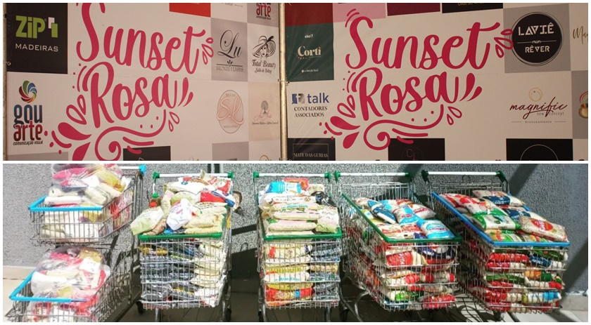 Alimentos coletados durante a realização da terceira Sunset Rosa são entregues para as entidades
