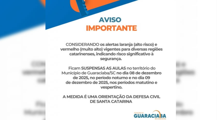 Decreto municipal suspende aulas devido a alerta de ciclone extratropical