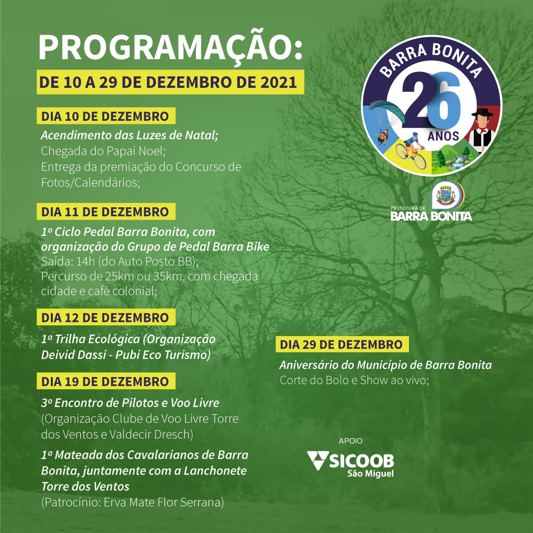 Barra Bonita prepara programação alusiva aos seus 26 anos de emancipação
