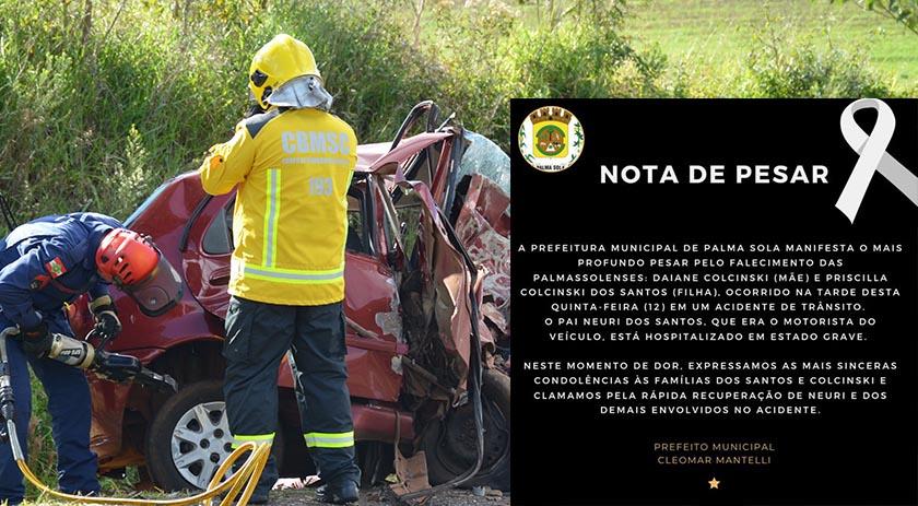 Prefeitura de Palma Sola e Creche em que criança estudava emitem nota de pesar pelo falecimento de mãe e filha