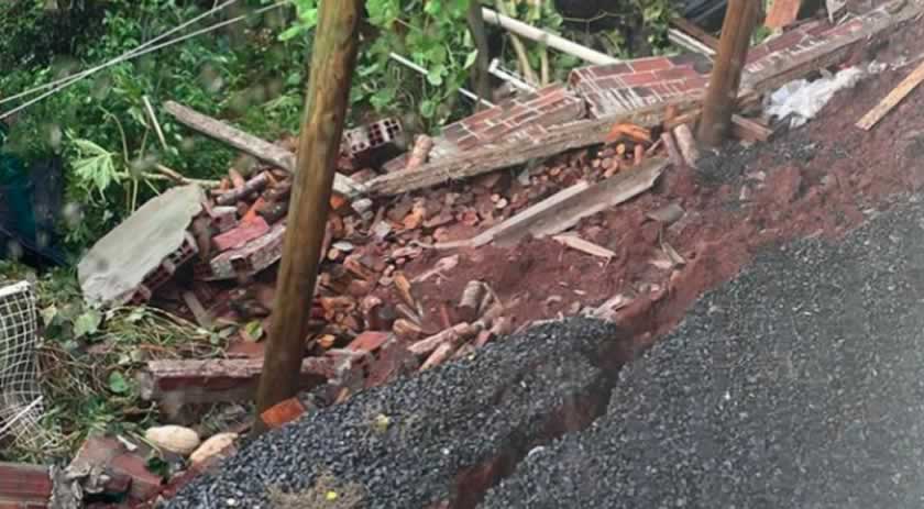Cachorros ficam soterrados após queda de muro