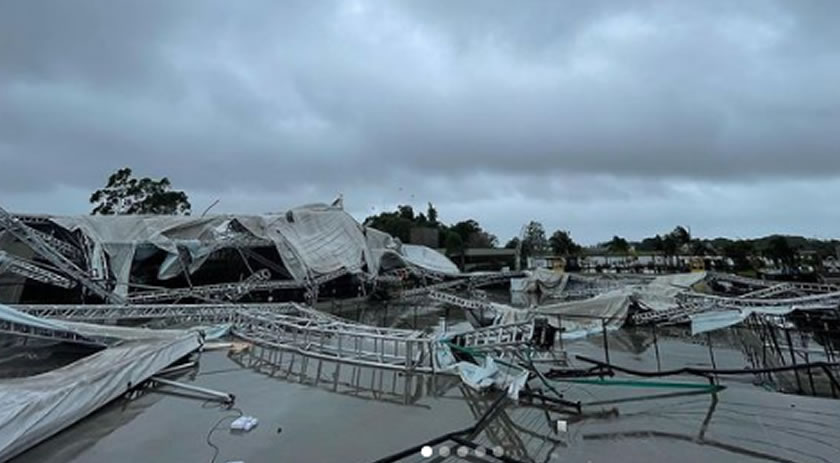 Famosa arena de shows em SC vai abaixo após vendaval de 80 km/h destruir estrutura
