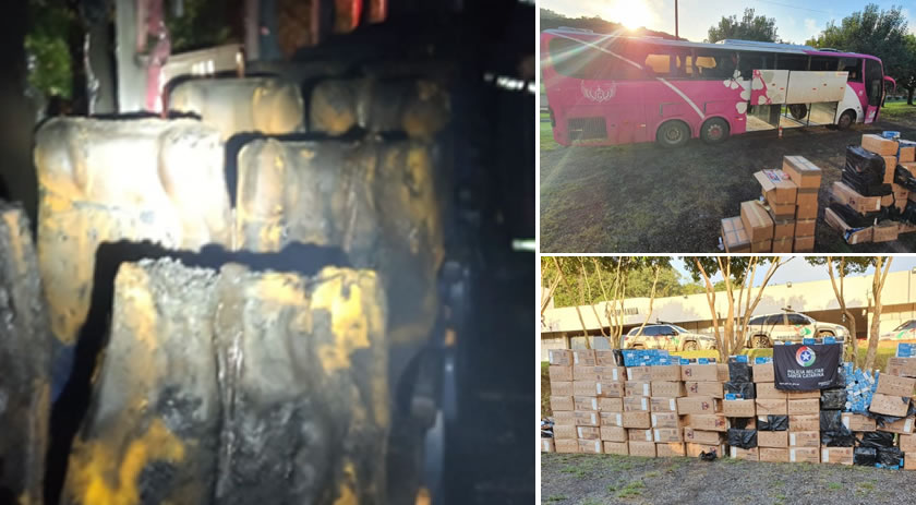 Ônibus com contrabando de cigarros fica destruído após incêndio na BR-158