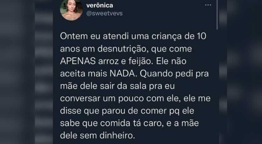 Com mãe sem dinheiro, criança desnutrida recusa comida por 'estar muito cara' e caso comove em SC