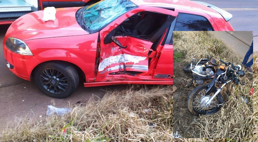 Homem fica gravemente ferido após colisão entre carro e moto na SC 386
