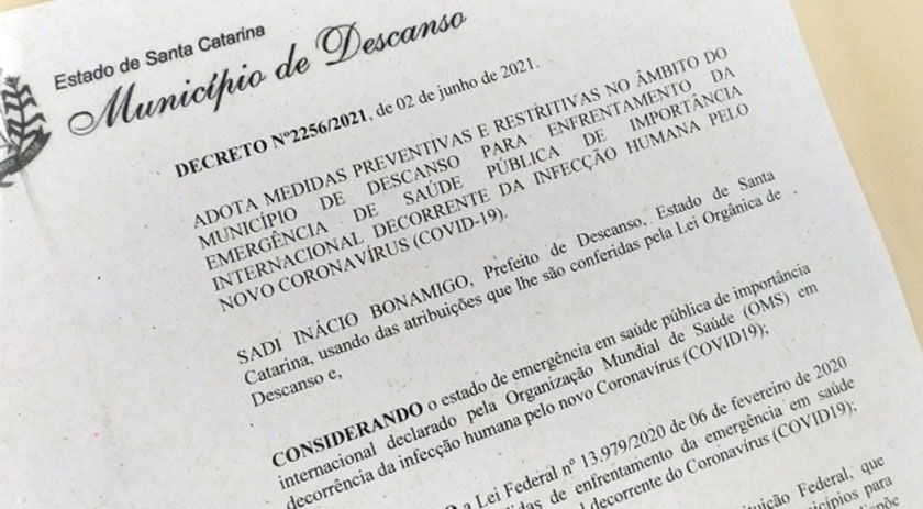 Governo de Descanso publica novas medidas de enfrentamento à pandemia