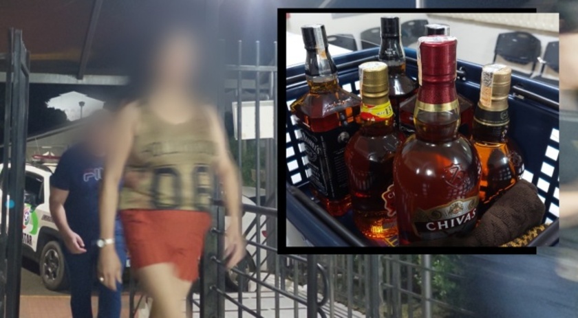 Mulher é flagrada furtando garrafas de whisky de supermercado