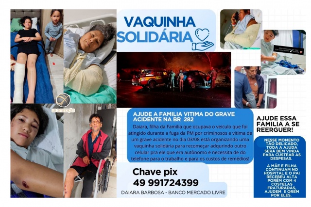Família atingida em acidente na BR-282 pede ajuda para tratamento e recomeço