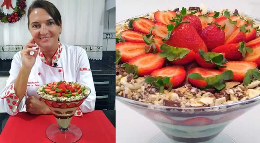 Sobremesa de Natal na taça com morangos e bombons