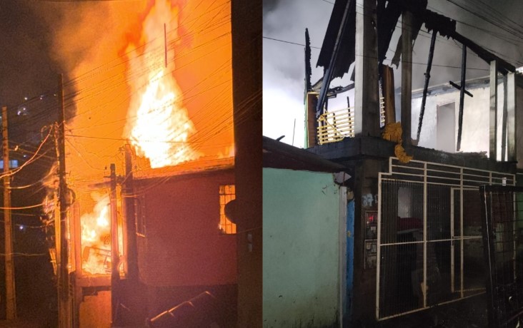 Incêndio deixa duas pessoas com queimaduras e casa destruída