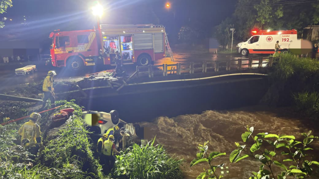 Duas pessoas são resgatadas de automóvel que caiu dentro de rio