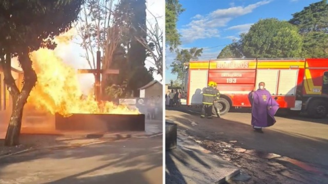 Incêndio em cemitério interrompe missa de Dia de Finados em SC