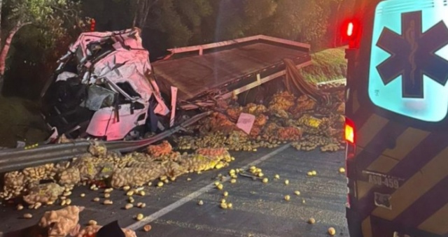 Motorista bate em caminhão, desce do carro e é atropelado na BR-116 em SC