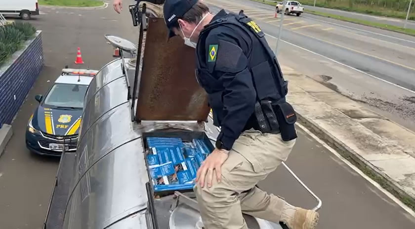 Cigarros contrabandeados são encontrados em caminhão-tanque durante fiscalização